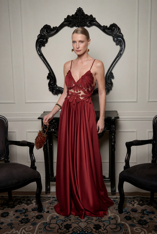 Vestido Margaridas Longo - Licor Cereja 2815821034