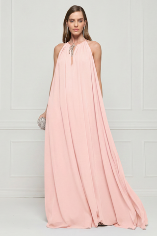 Vestido Fluido Com Broche Pavão - Rosa Claro 2815846939