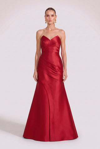 Vestido Com Recortes E Pregas Vermelho - frente
