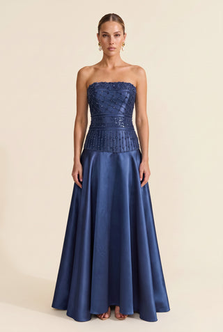 Vestido Tqc Top Alongado Bordado - Azul Denim - frente