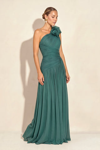 Vestido Ombro Só Drapeado - Floresta - pose