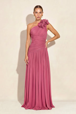 Vestido Ombro Só Drapeado - Framboesa - pose