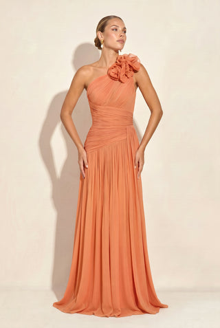 Vestido Ombro Só Drapeado - Laranja - pose