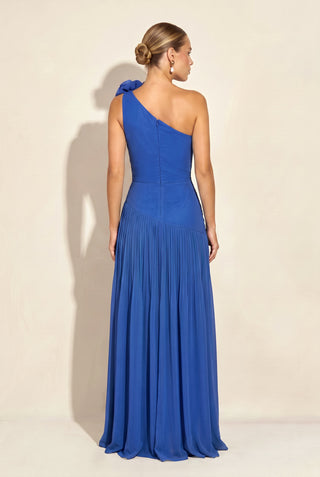 Vestido Ombro Só Drapeado - Royal - costas
