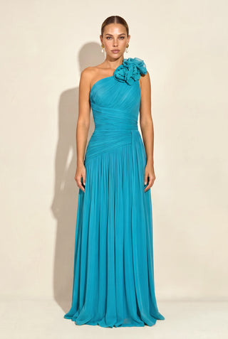 Vestido Ombro Só Drapeado - Turquesa - frente