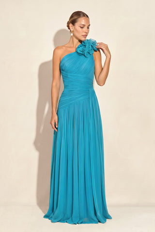 Vestido Ombro Só Drapeado - Turquesa - pose