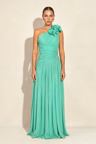 Vestido Ombro Só Drapeado - Verde Acqua - frente