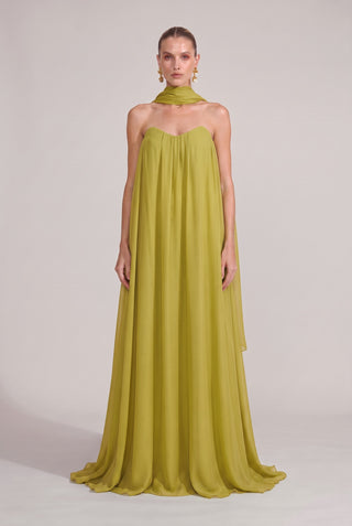 Vestido Fluido Tqc C/echarp Pistache - frente