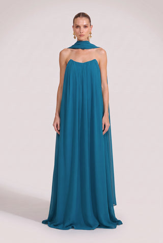Vestido Fluido Tqc C/echarp Petroleo - frente