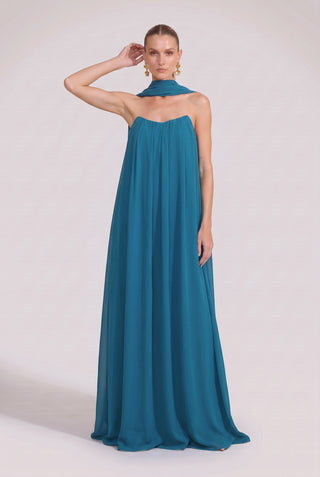 Vestido Fluido Tqc C/echarp Petroleo - pose