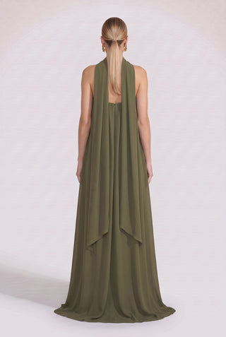Vestido Fluido Tqc C/echarp Oliva - costas
