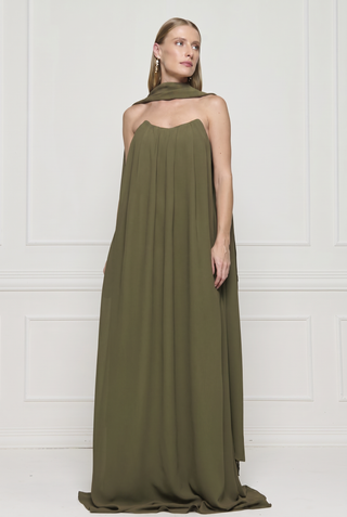 Vestido Fluido Tqc C/echarp - Oliva 291517VD04.
