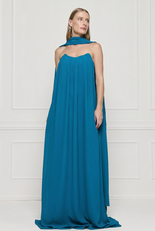 Vestido Fluido Tqc C/echarp - Petróleo 291517AZ09