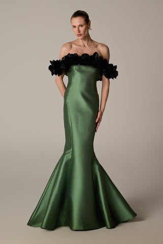 Vestido - Oliva /flores Preta 2915220125