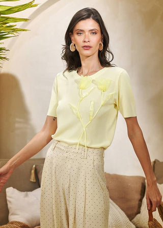 T-shirt Trico C/bordado Tulipa - Amarelo 211465AM01.