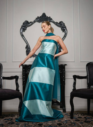 Vestido Tqc Bicolor Com Echarp - Floresta/ Glacial 2815735625