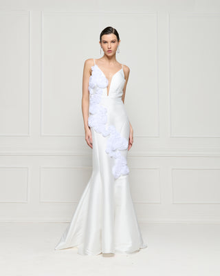 Vestido Wedding Aplicações Rosas - Off White 321506BR03 OFF..