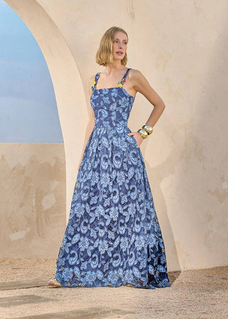 Vestido Longo Denim Bordado - Azul Denim 231404AZ31