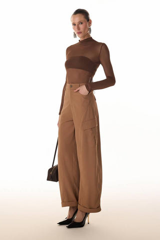 Blusa Basica Em Tule - Marron 411528MA09