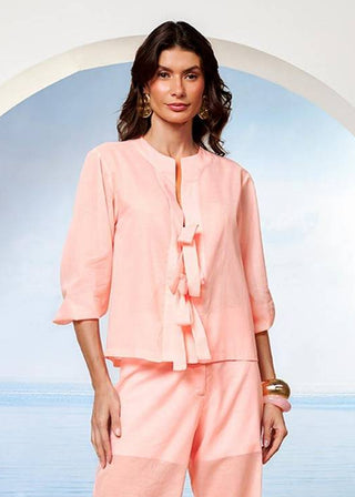 Blusa Mangas 3/4 E Amarração - Rosa Candy 2114276356