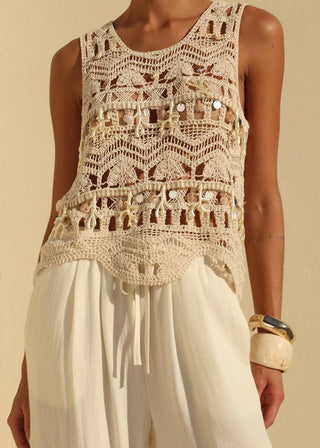 Regata Crochet Bordada Mar - Bege 211429BG01..