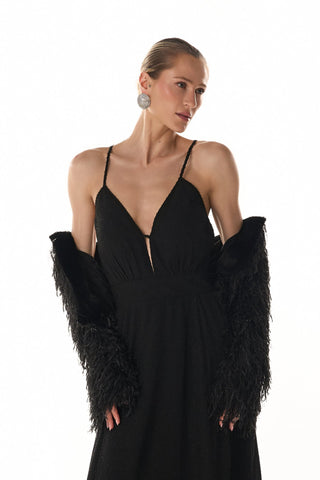 Casaco Pluma Lurex Delahe Pelo - Preto 401520PR01...