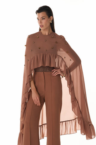 Blusa Capa Bordada - Caramelo