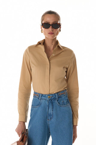 Camisa Tricoline C/ Ombreiras - Areia 411520BG02.