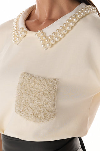 T-shirt Estilizada C/ Perolas - Creme 4115251163