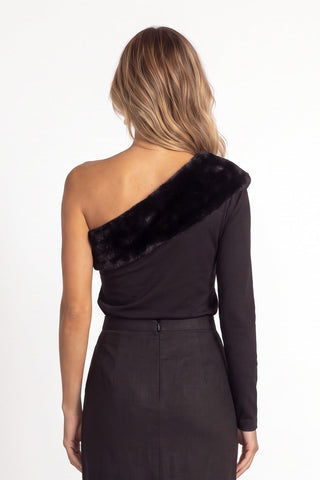 Blusa Um Ombro So C/ Pelo - Preto - costas