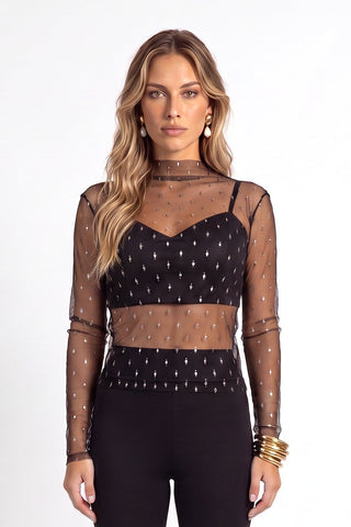 Blusa Renda Basica - Poa Prata - frente