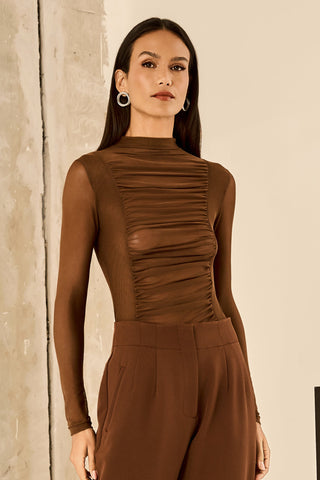 Blusa Tule Drapeada - Marron 411531MA09