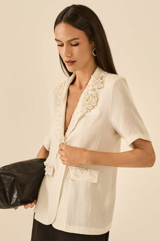 Blazer Bordada Perola - Creme 4115431163