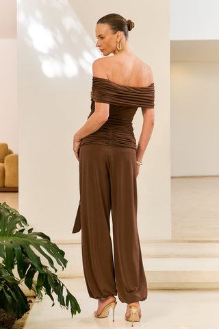 Calça Pala Drape Aladim - Marrom