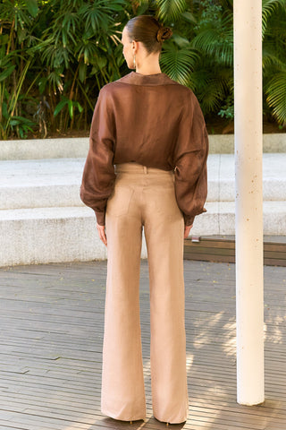 Calça Linho C/ Bolsos Frontais - Areia