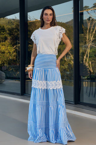 T-shirt Mangas Em Guipir Bord - Off White