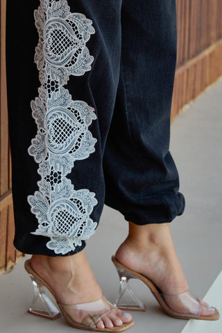 Calça Jeans Aladim C/ Renda - Preto