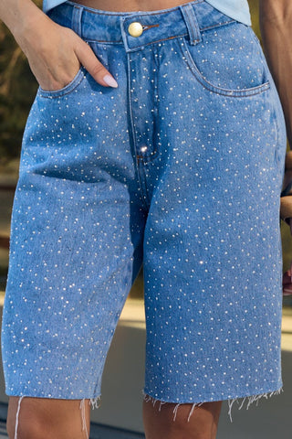 Bermuda Jeans c/ Cristais - Jeans