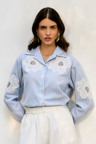 Camisa Listras C/renda Aplic - Serenity