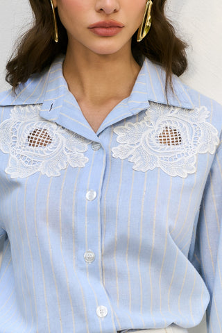 Camisa Listras C/renda Aplic - Serenity
