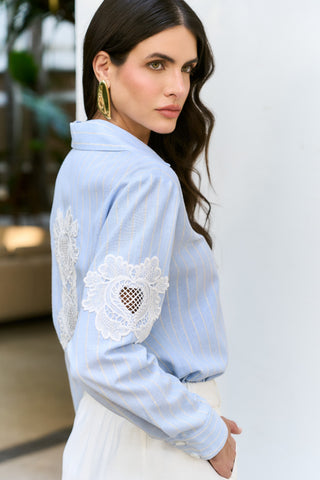 Camisa Listras C/renda Aplic - Serenity