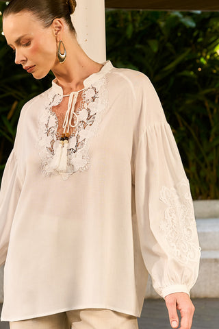 Blusa Detalhe Em Renda - Off White