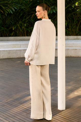 Calça Linho C/ Bolsos Frontais - Champagne