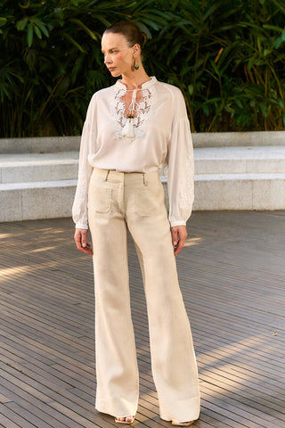 Calça Linho C/ Bolsos Frontais - Champagne