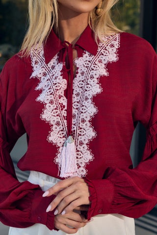 Blusa Detalhe Renda - Vermelho
