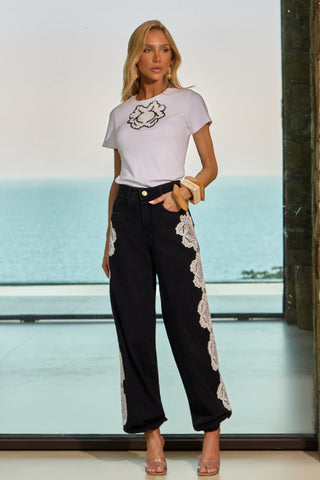 Calça Jeans Aladim C/ Renda - Preto