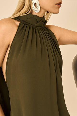 Vestido Frente Unica Midi Lenços - Oliva 421521VD04.