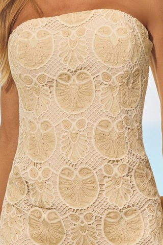 Vestido Midi Reto Tecido Exclusivo - Champagne
