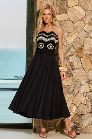 Vestido Top Croche Fluido - Preto
