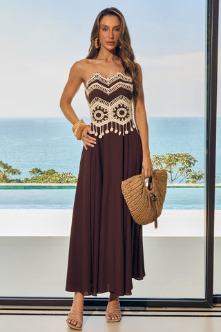 Vestido Top Croche Fluido - Marrom
